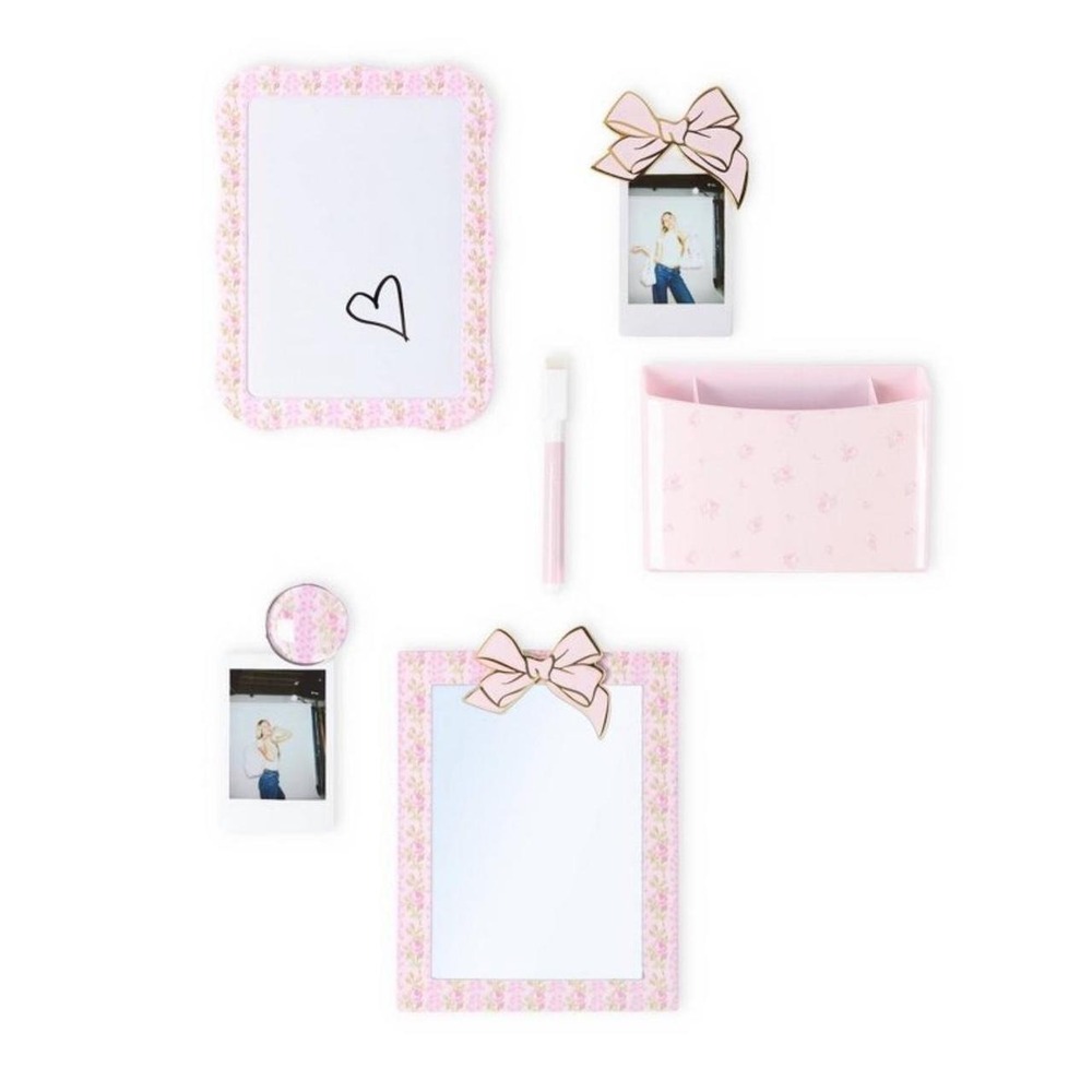 LoveShackFancy pink floral magnetic dry erase board set mirror marker magnets